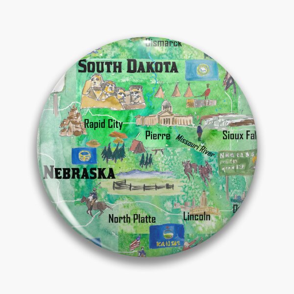 Item preview, Nebraska Kansas and The Dakotas Illustrated USA Travel Map designed and sold by artshop77.