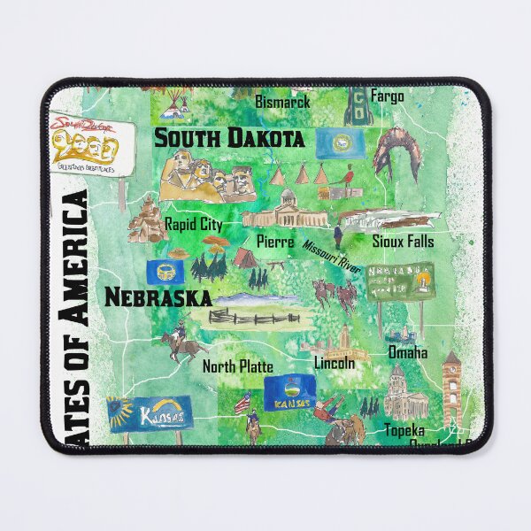 Item preview, Nebraska Kansas and The Dakotas Illustrated USA Travel Map designed and sold by artshop77.