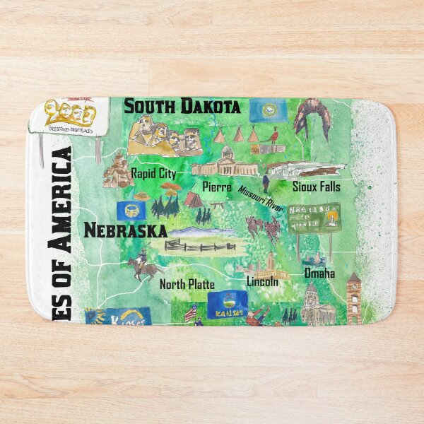 Item preview, Nebraska Kansas and The Dakotas Illustrated USA Travel Map designed and sold by artshop77.