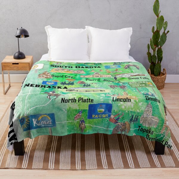 Item preview, Nebraska Kansas and The Dakotas Illustrated USA Travel Map designed and sold by artshop77.