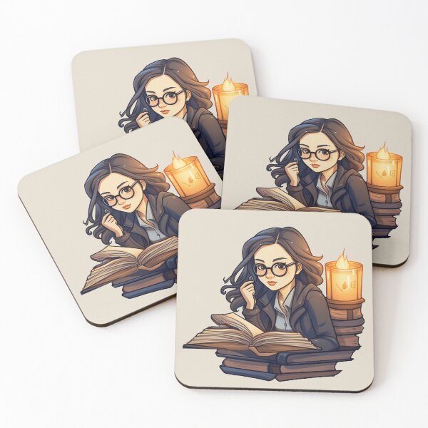 Item preview, Bright Beautiful Bookworm Scholarly Asian Girl in a Stack of Books Light Academia Smart Girl Magic Study Buddy designed and sold by Vicki Noble Art.