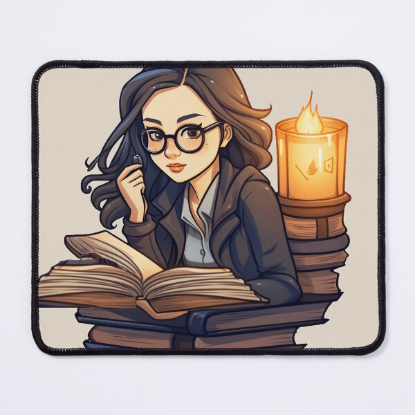 Item preview, Bright Beautiful Bookworm Scholarly Asian Girl in a Stack of Books Light Academia Smart Girl Magic Study Buddy designed and sold by Vicki Noble Art.