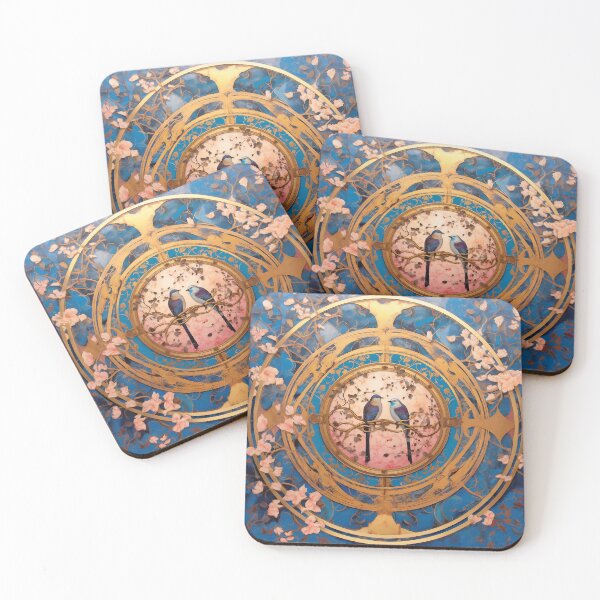 Item preview, Birds in a fantasy gold blue pink setting designed and sold by Liljinkzy.