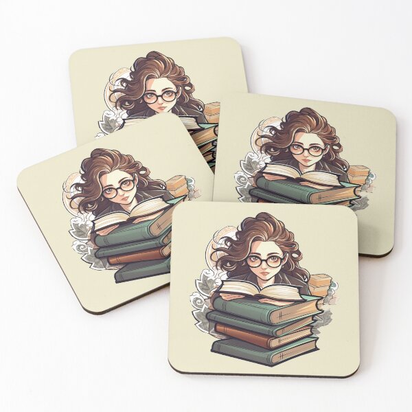 Item preview, Bemused Beautiful Bespectacled Bookworm Scholarly Girl in a Stack of Books Light Academia Smart Girl Magic Study Buddy designed and sold by Vicki Noble Art.