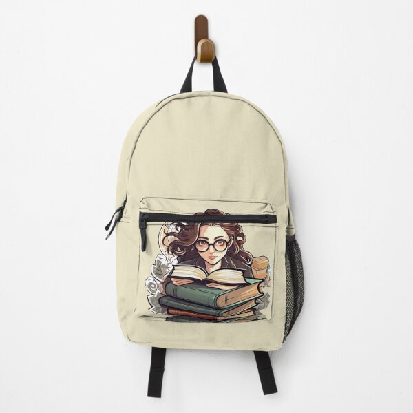 Item preview, Bemused Beautiful Bespectacled Bookworm Scholarly Girl in a Stack of Books Light Academia Smart Girl Magic Study Buddy designed and sold by Vicki Noble Art.