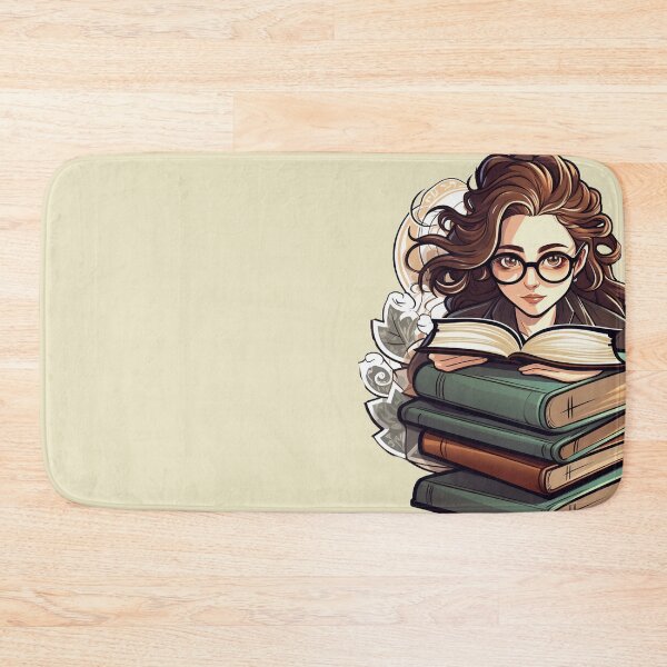 Item preview, Bemused Beautiful Bespectacled Bookworm Scholarly Girl in a Stack of Books Light Academia Smart Girl Magic Study Buddy designed and sold by Vicki Noble Art.