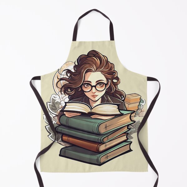 Item preview, Bemused Beautiful Bespectacled Bookworm Scholarly Girl in a Stack of Books Light Academia Smart Girl Magic Study Buddy designed and sold by Vicki Noble Art.