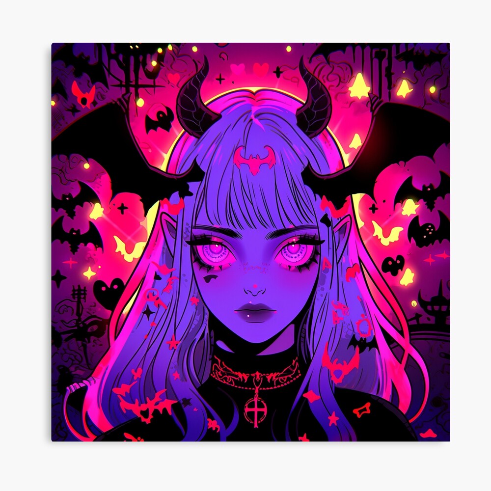 Creepy Bright Pink and Purple Demon Anime Girl