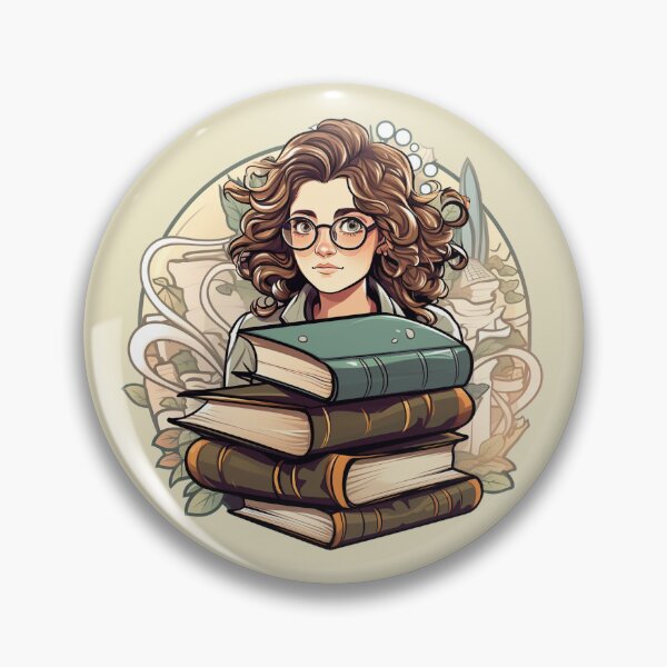Item preview, Bold Beautiful Bespectacled Bookworm Scholarly Girl in a Stack of Books Light Academia Smart Girl Magic Study Buddy designed and sold by Vicki Noble Art.