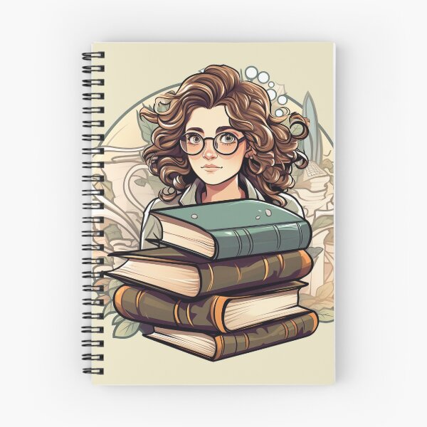 Item preview, Bold Beautiful Bespectacled Bookworm Scholarly Girl in a Stack of Books Light Academia Smart Girl Magic Study Buddy designed and sold by Vicki Noble Art.