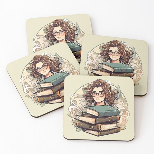 Item preview, Bold Beautiful Bespectacled Bookworm Scholarly Girl in a Stack of Books Light Academia Smart Girl Magic Study Buddy designed and sold by Vicki Noble Art.