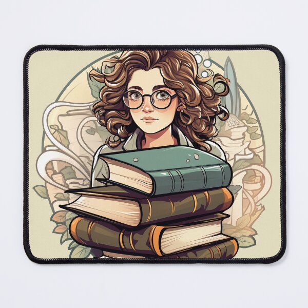 Item preview, Bold Beautiful Bespectacled Bookworm Scholarly Girl in a Stack of Books Light Academia Smart Girl Magic Study Buddy designed and sold by Vicki Noble Art.