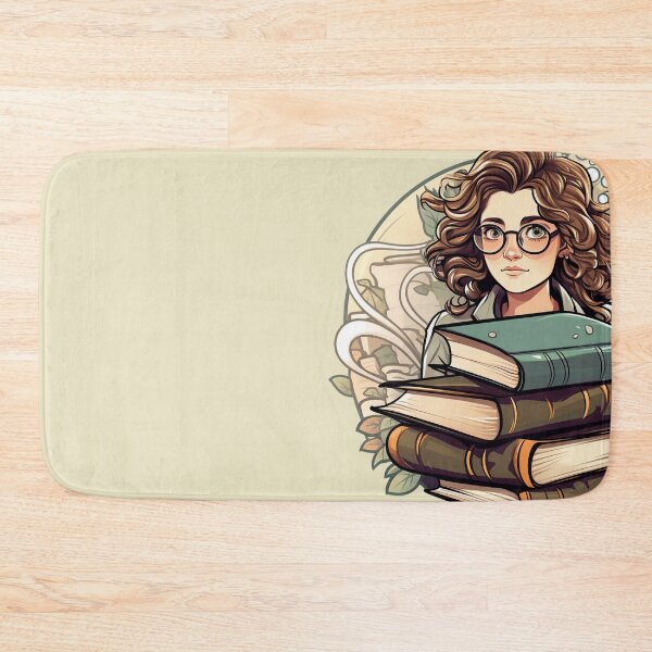 Item preview, Bold Beautiful Bespectacled Bookworm Scholarly Girl in a Stack of Books Light Academia Smart Girl Magic Study Buddy designed and sold by Vicki Noble Art.