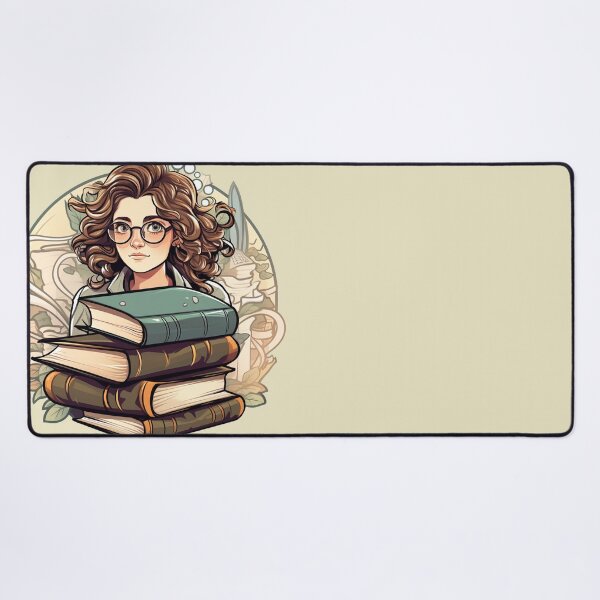 Item preview, Bold Beautiful Bespectacled Bookworm Scholarly Girl in a Stack of Books Light Academia Smart Girl Magic Study Buddy designed and sold by Vicki Noble Art.