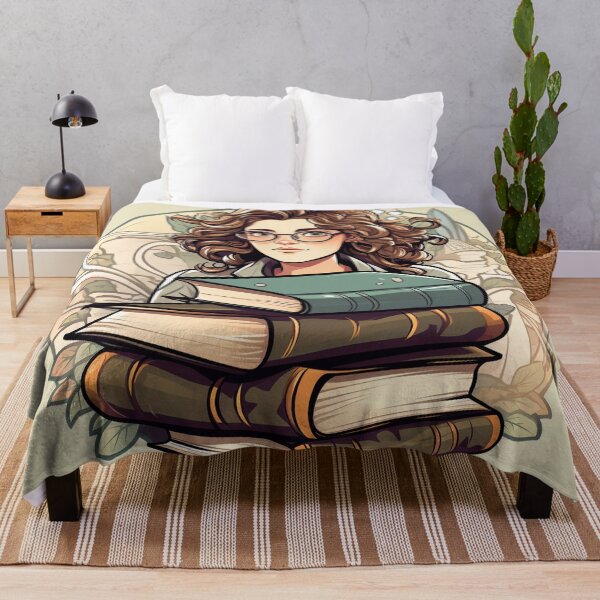 Item preview, Bold Beautiful Bespectacled Bookworm Scholarly Girl in a Stack of Books Light Academia Smart Girl Magic Study Buddy designed and sold by Vicki Noble Art.