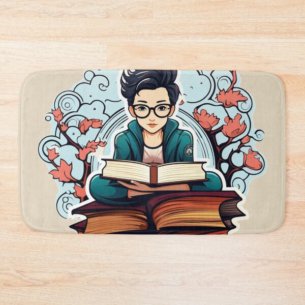 Item preview, Bookworm Scholarly Study Buddy in a Stack of Books Light Academia Nonbinary Smart person Magic Studying designed and sold by Vicki Noble Art.