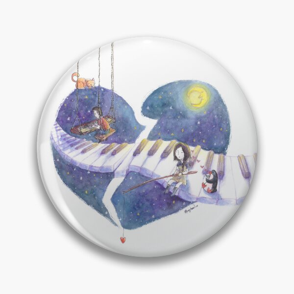 Item preview, Girl fishing for love from piano keys across a broken heart-shaped night sky designed and sold by PenguinGirl-Art.
