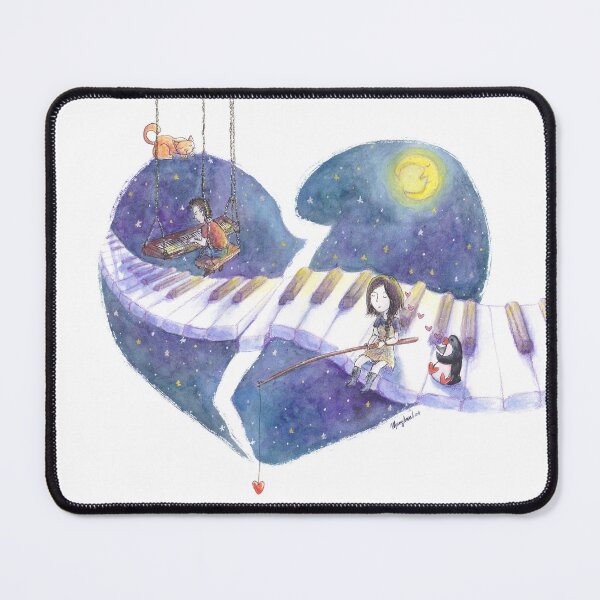 Item preview, Girl fishing for love from piano keys across a broken heart-shaped night sky designed and sold by PenguinGirl-Art.