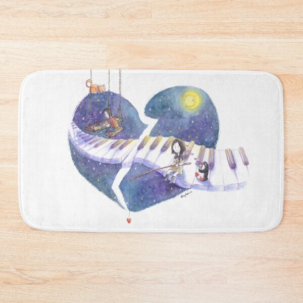 Item preview, Girl fishing for love from piano keys across a broken heart-shaped night sky designed and sold by PenguinGirl-Art.