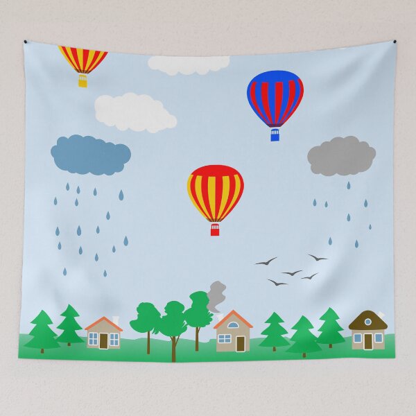 Item preview, Minimalistic landscape - clouds, rain, flying bird designed and sold by ReflectedCrafts.