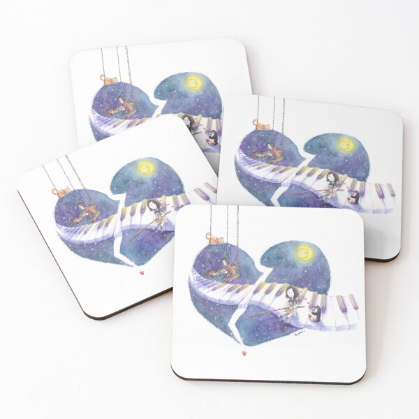 Item preview, Girl fishing for love from piano keys across a broken heart-shaped night sky designed and sold by PenguinGirl-Art.