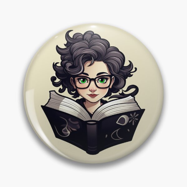 Item preview, Beautiful Bewitching Bookworm Scholarly Green Eyed Girl in Glasses with a Grimoire Book of Shadows Light Academia Dark Academia Smart Girl Magic Study Buddy designed and sold by Vicki Noble Art.