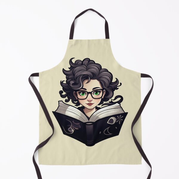 Item preview, Beautiful Bewitching Bookworm Scholarly Green Eyed Girl in Glasses with a Grimoire Book of Shadows Light Academia Dark Academia Smart Girl Magic Study Buddy designed and sold by Vicki Noble Art.