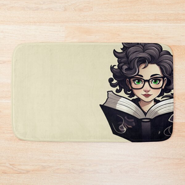 Item preview, Beautiful Bewitching Bookworm Scholarly Green Eyed Girl in Glasses with a Grimoire Book of Shadows Light Academia Dark Academia Smart Girl Magic Study Buddy designed and sold by Vicki Noble Art.