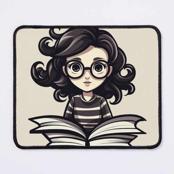 Item preview, Bright-Eyed Bookworm Scholarly Girl in Glasses with a Book Light Academia Dark Academia Smart Girl Magic Study Buddy designed and sold by Vicki Noble Art.