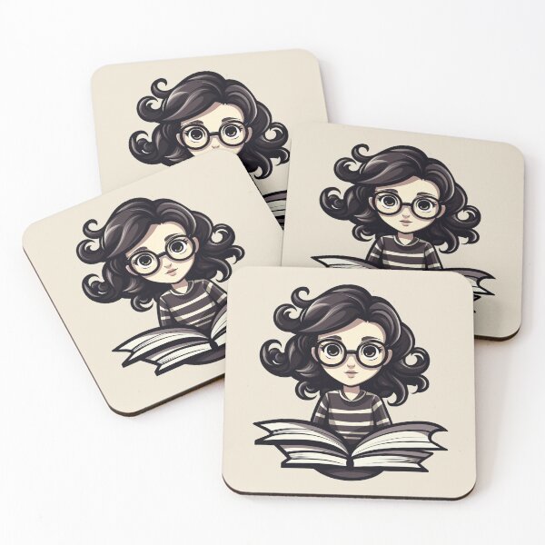 Item preview, Bright-Eyed Bookworm Scholarly Girl in Glasses with a Book Light Academia Dark Academia Smart Girl Magic Study Buddy designed and sold by Vicki Noble Art.