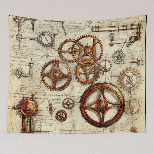 Item preview,  Old Gears Drawings and Design on old Manuscript  designed and sold by BrandonArtWorld.