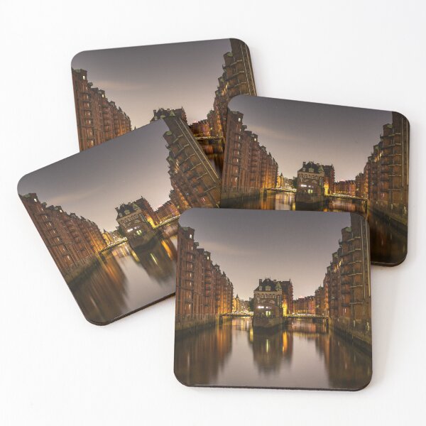 Item preview, Warehouse district Speicherstadt in Hamburg Harbour at night  designed and sold by paulahpp.