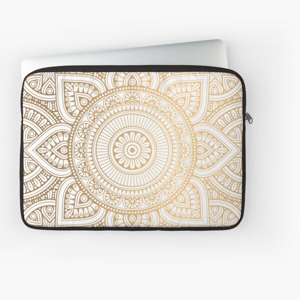 Gold Mandala Pattern Illustration With White Shimmer Laptop Sleeve