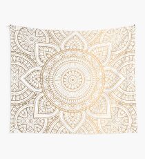 Gold Mandala Pattern Illustration With White Shimmer Wall Tapestry