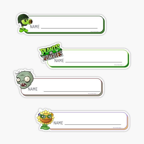 30 NAME Plate Labels PLANTS VS ZOMBIES Theme by Customized Resources