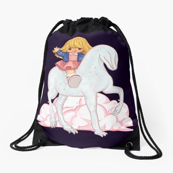 Eleven rides a Demogorgon! Cute, 80's cartoon style, Stranger Things fan art (season 1) Drawstring Bag