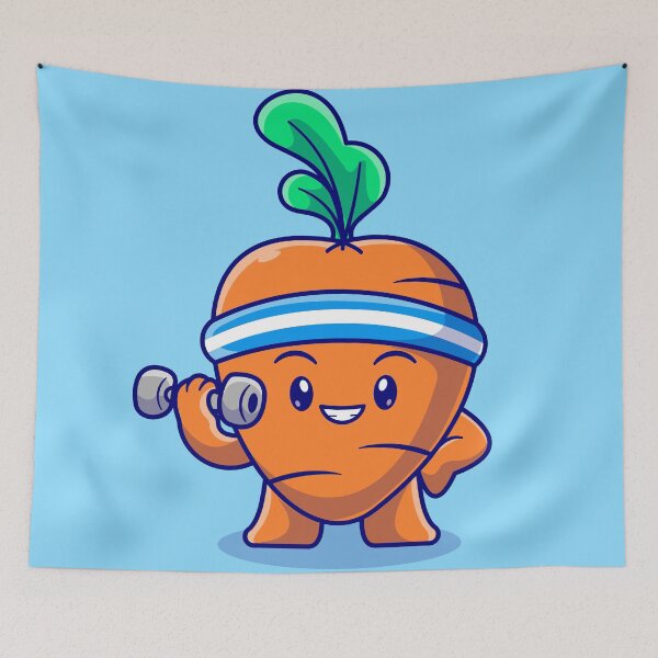 Item preview, Fit and Fun: Cute Carrot Lifting Barbell Cartoon designed and sold by hjian8219.