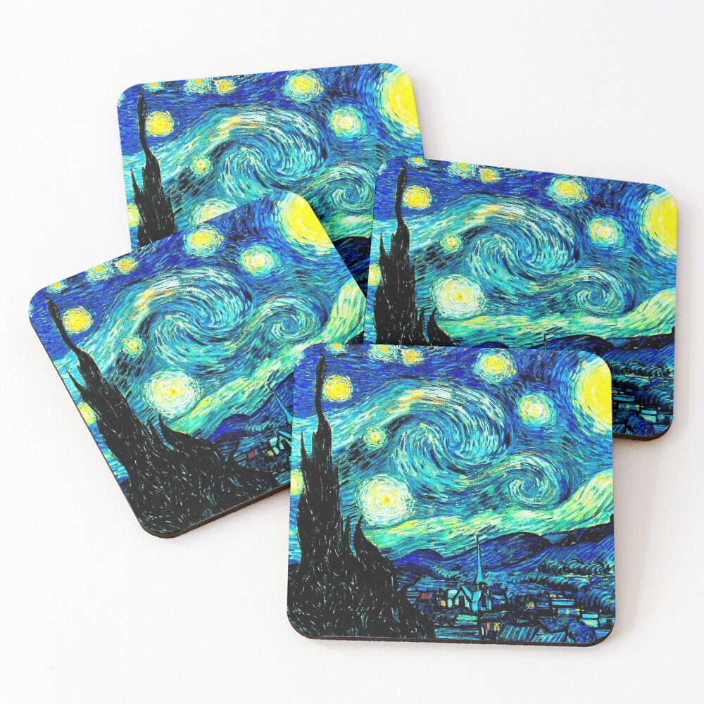 STARRY NIGHT: Vincent Van Gogh Famous Painting Print Coasters (Set of 4)