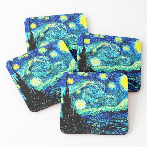 STARRY NIGHT: Vincent Van Gogh Famous Painting Print Coasters (Set of 4)