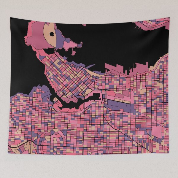 Artikelvorschau, Vancouver-Kartenmuster in Lila und Rosa entworfen und verkauft von PatternMaps.