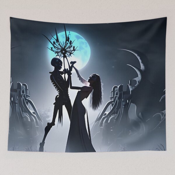 Item preview, Skeleton couple dancing beneath the moon designed and sold by GothicRubette.