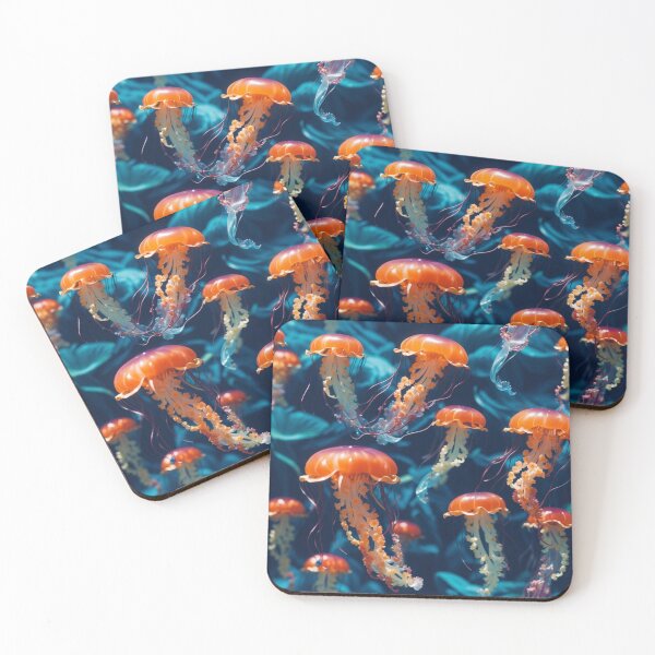 Item preview, Jellyfish Serenade: Colorful Oceanic Beauty on Blue #1 designed and sold by Electric-Easel.
