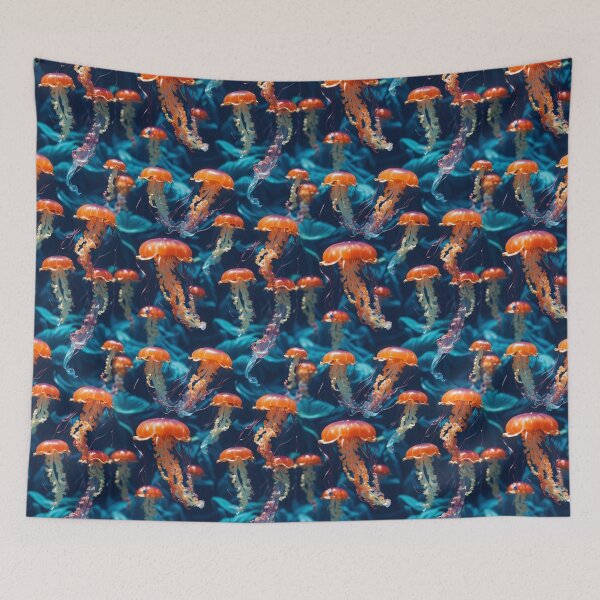 Item preview, Jellyfish Serenade: Colorful Oceanic Beauty on Blue #1 designed and sold by Electric-Easel.