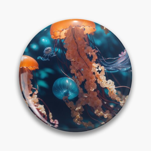 Item preview, Jellyfish Serenade: Colorful Oceanic Beauty on Blue #2 designed and sold by Electric-Easel.