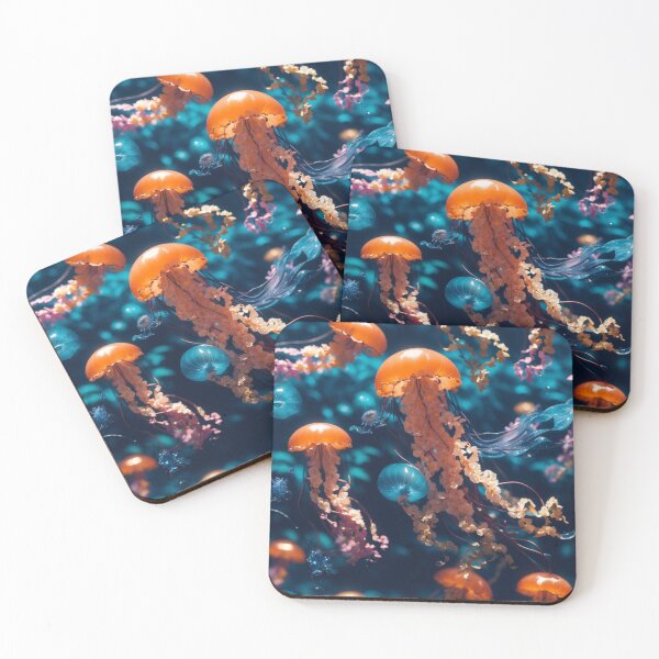 Item preview, Jellyfish Serenade: Colorful Oceanic Beauty on Blue #2 designed and sold by Electric-Easel.