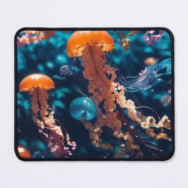 Item preview, Jellyfish Serenade: Colorful Oceanic Beauty on Blue #2 designed and sold by Electric-Easel.
