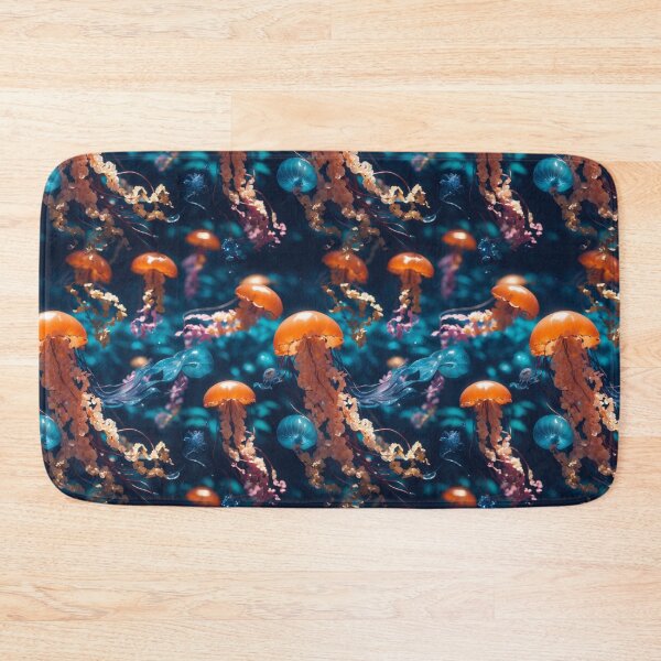 Item preview, Jellyfish Serenade: Colorful Oceanic Beauty on Blue #2 designed and sold by Electric-Easel.