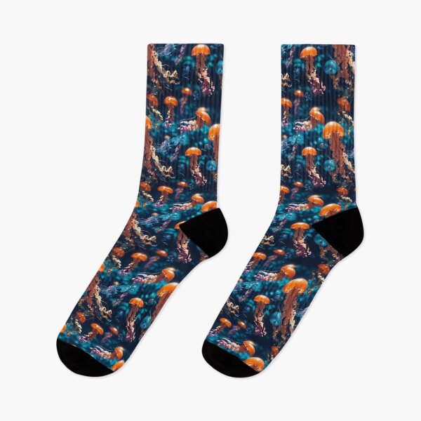 Item preview, Jellyfish Serenade: Colorful Oceanic Beauty on Blue #2 designed and sold by Electric-Easel.