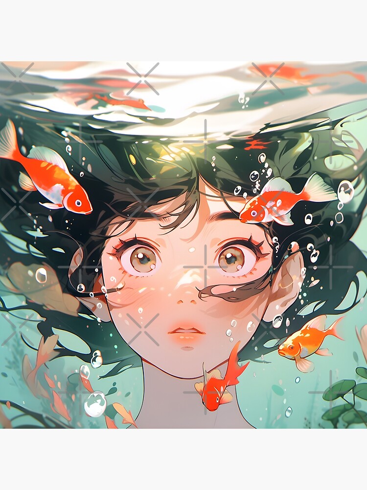 Anime Girl with Fishes #4 | Photographic Print