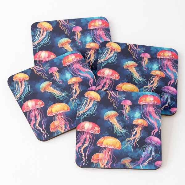 Item preview, Jellyfish Serenade: Colorful Oceanic Beauty on Blue #3 designed and sold by Electric-Easel.